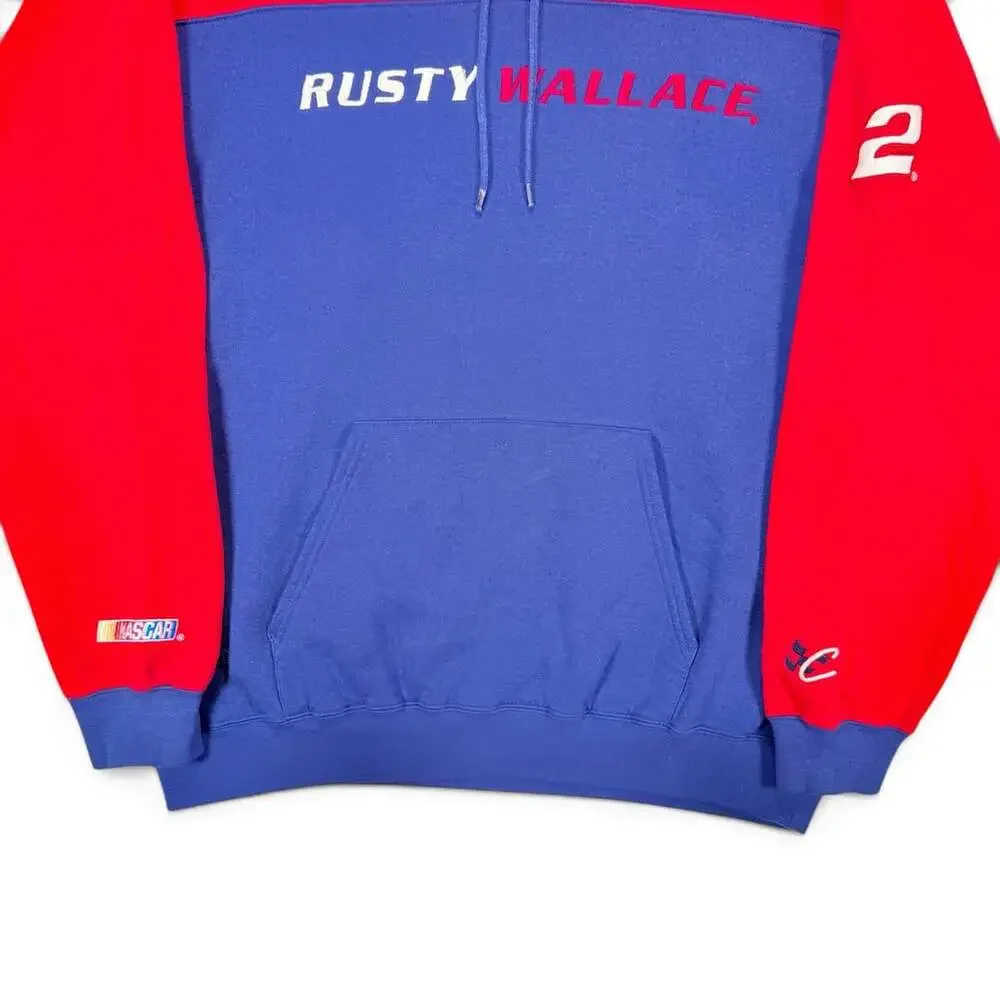 Vintage Chase Authentics Rusty Wallace #2 NASCAR Colorblock Hoodie Sweatshirt
